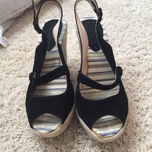 Black Velvet Strap Wedges